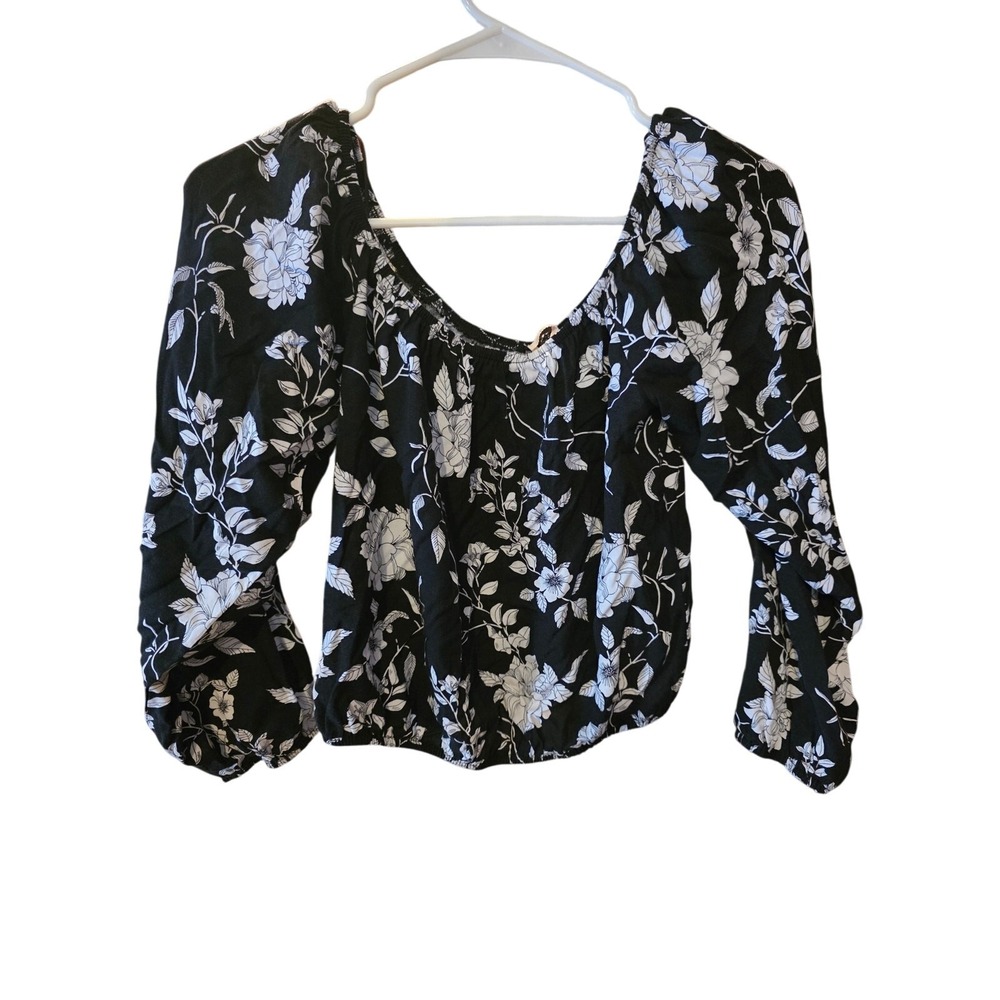 Mi Ami Cropped Long Sleeve Top M Womens Black Coquette Cottage Core Floral